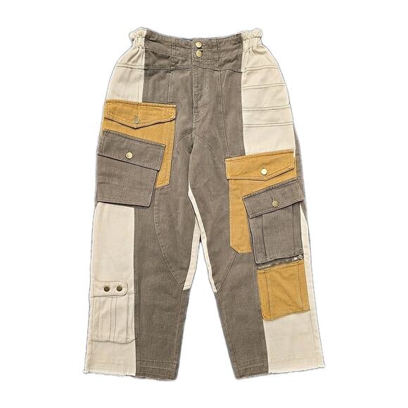 Oli & Hali Pants - Oli & Hali Patchwork Paperbag Cargo Pants M Boho Utility Earthy Mineral Wash